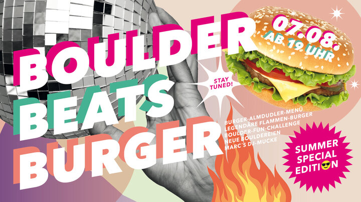Burger mit Hand und Diskokugel | © diekletterarena