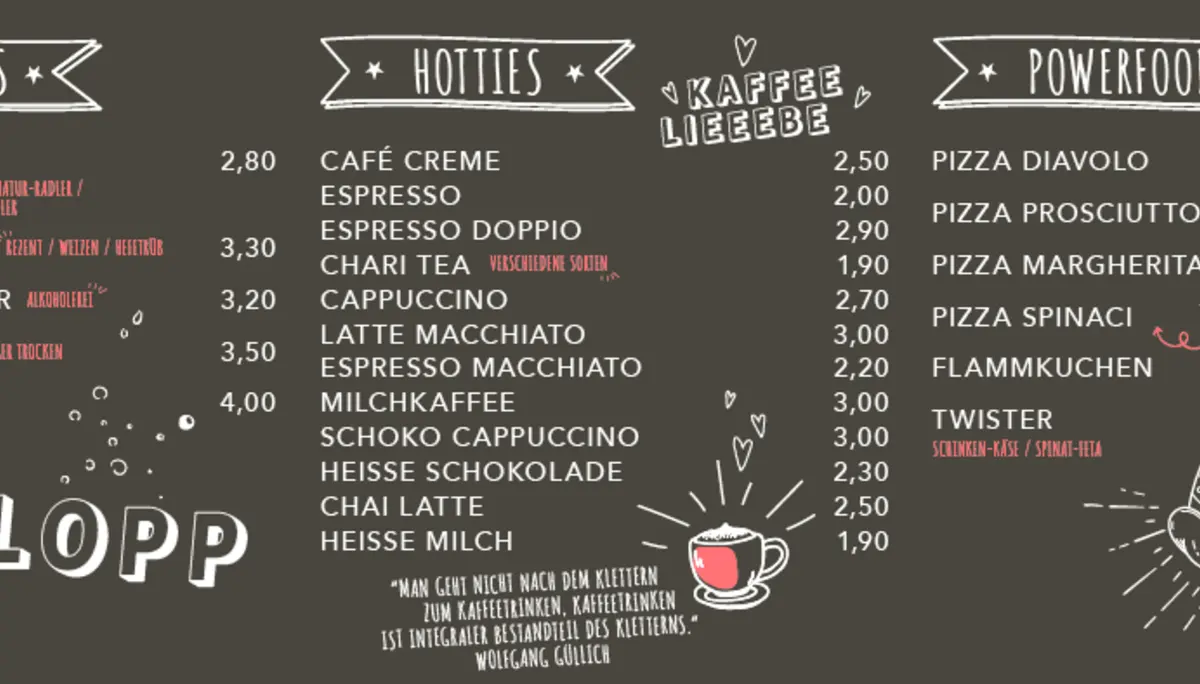 Angebotstafel Theke | © diekletterarena