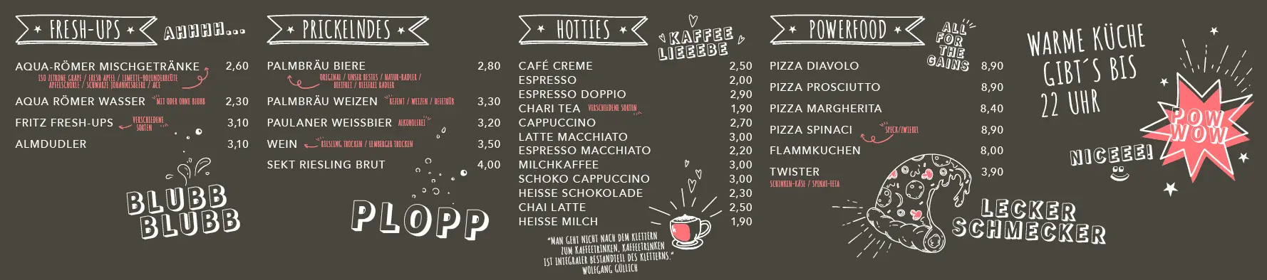 Angebotstafel Theke | © diekletterarena