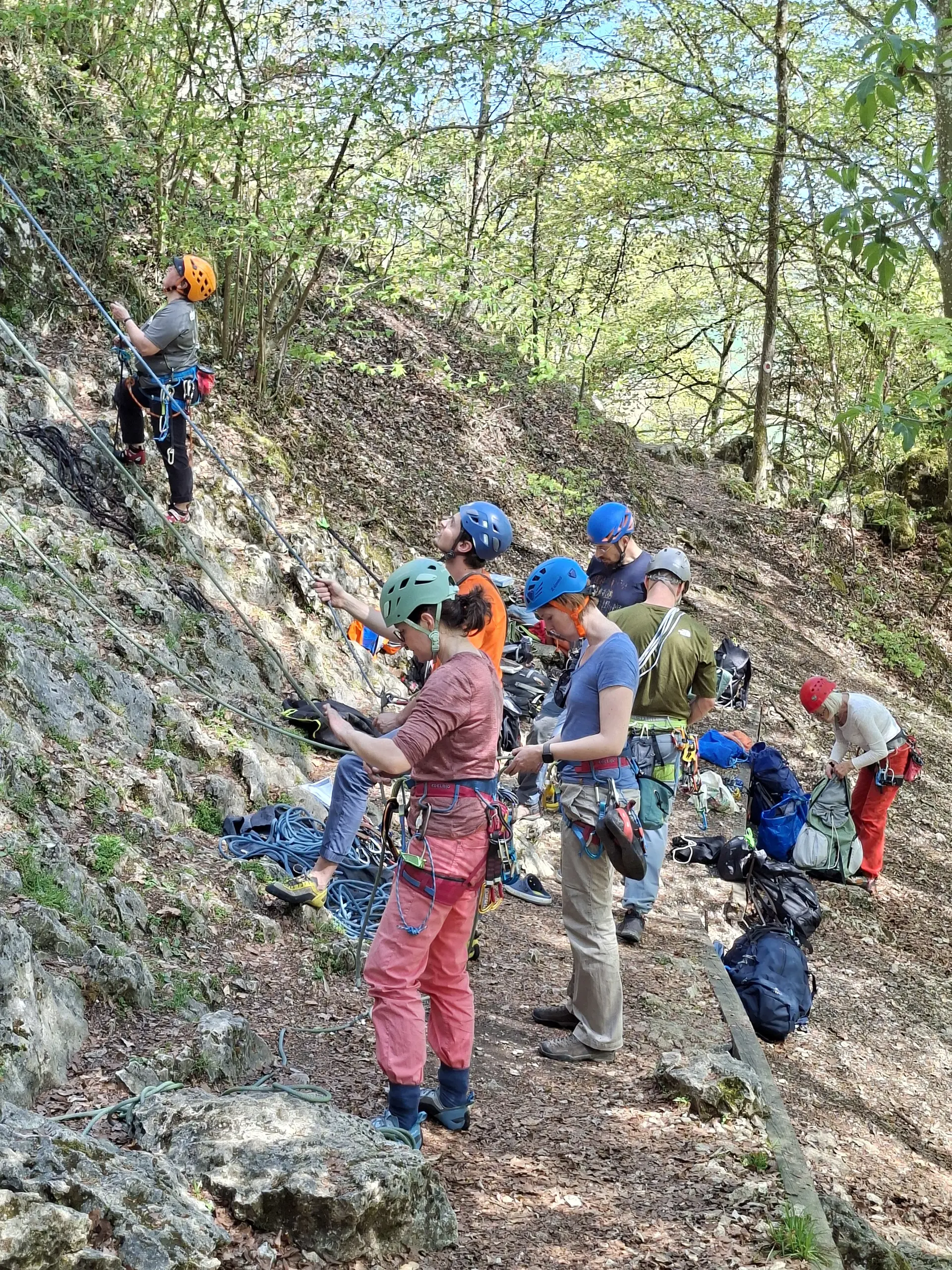 Gruppe von Menschen beim Klettern im Altmuehltal | © DAV Heilbronn