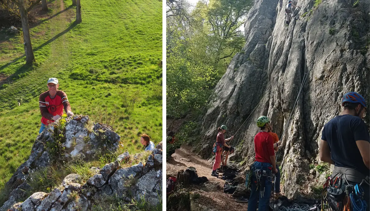 Gruppe von Menschen beim Klettern im Altmuehltal | © DAV Heilbronn