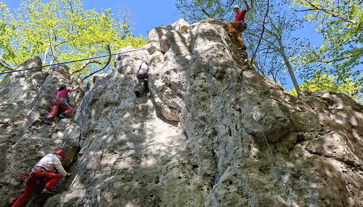 Gruppe von Menschen beim Klettern im Altmuehltal | © DAV Heilbronn
