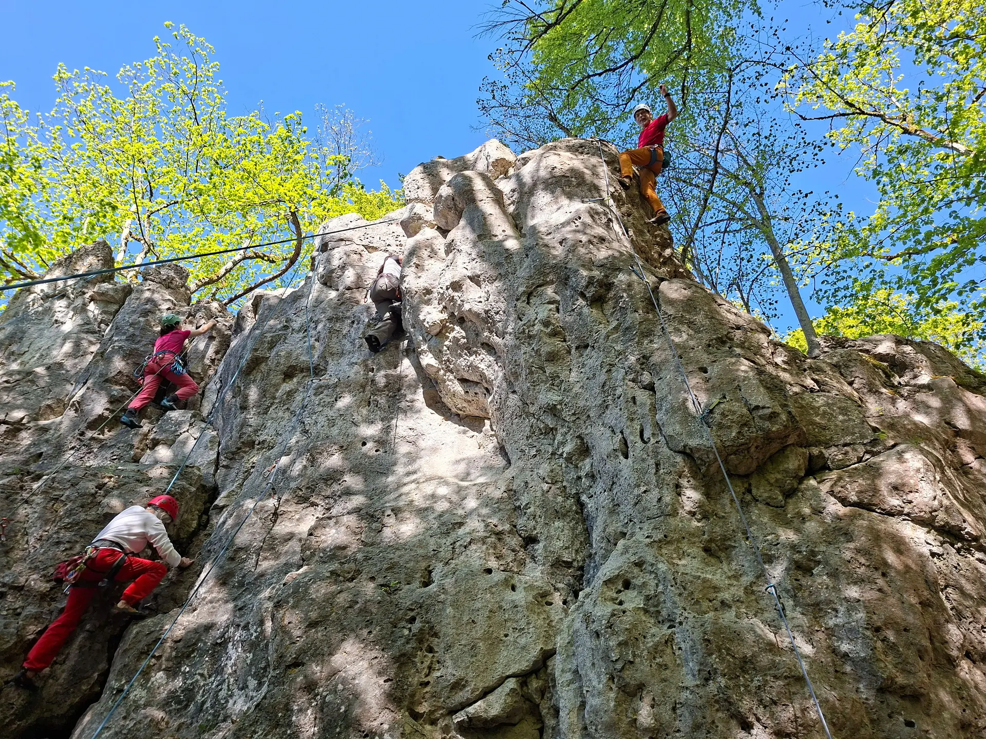 Gruppe von Menschen beim Klettern im Altmuehltal | © DAV Heilbronn