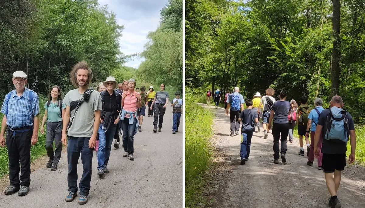Collage aus 2 Bildern - Gruppe von Menschen bei der Monatswanderung der Bezirksgruppe Schwäbisch Hall im Juni 2026 | © DAV Heilbronn