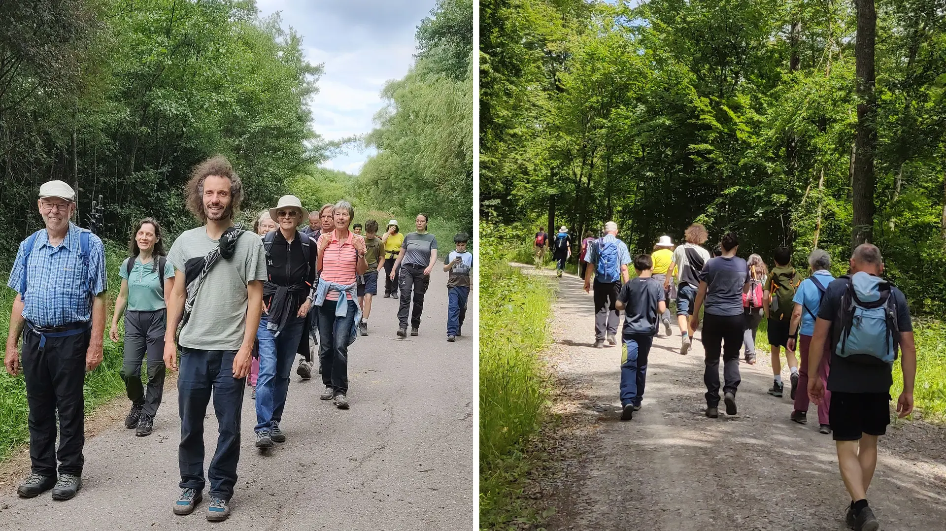 Collage aus 2 Bildern - Gruppe von Menschen bei der Monatswanderung der Bezirksgruppe Schwäbisch Hall im Juni 2026 | © DAV Heilbronn