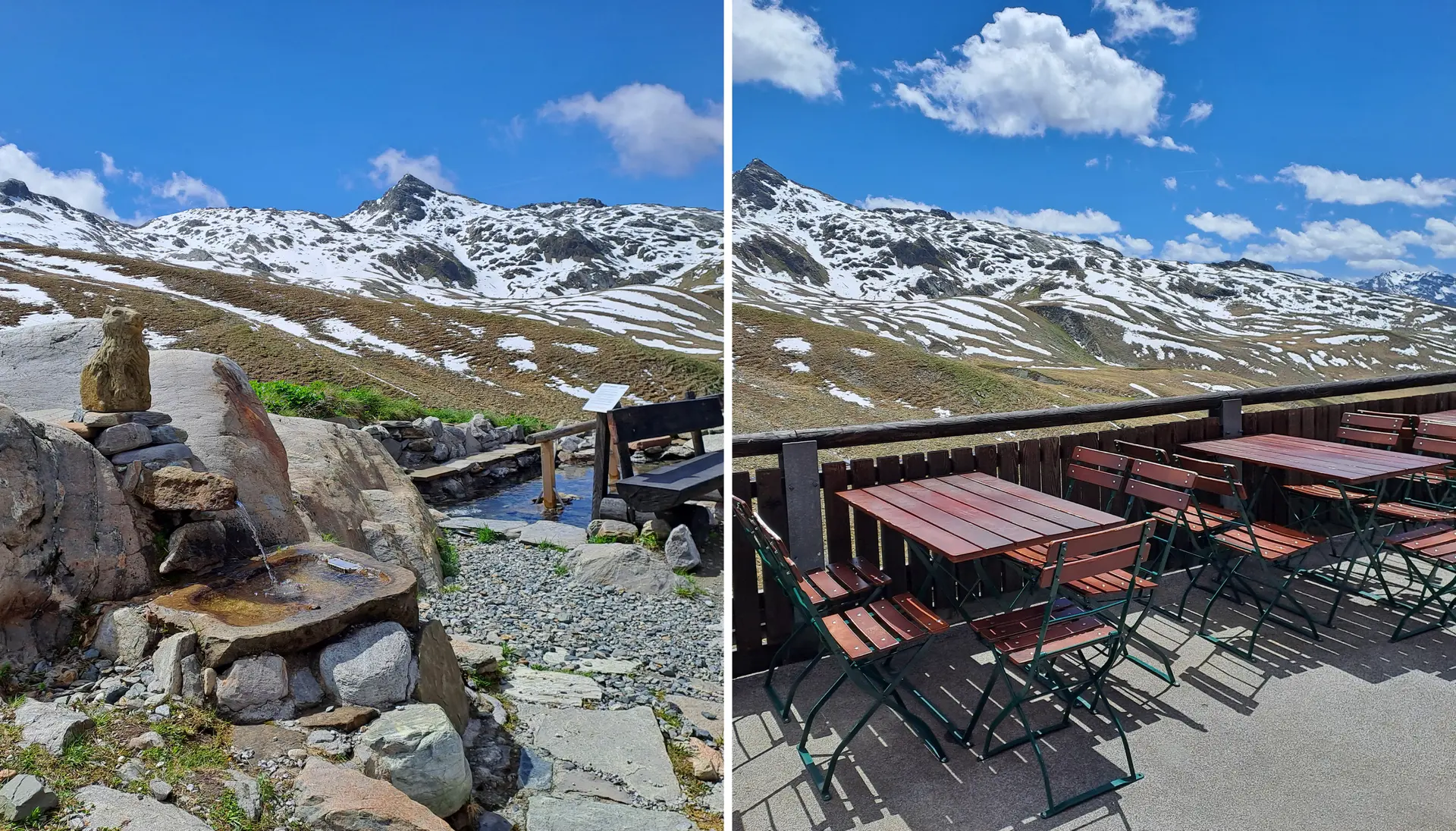 Collage aus 2 Bildern Kneippanlage und Terrasse der Neuen Heilbronner Huette | © DAV Heilbronn