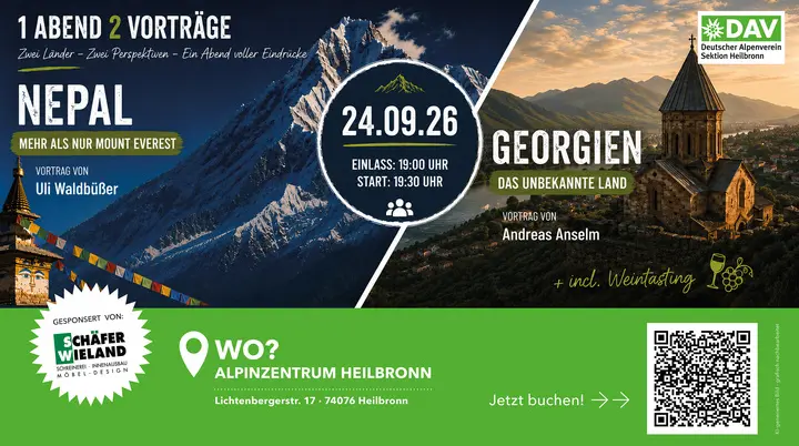 Werbung für Vortrag am 24.09.2026 - Nepal und Georgien | © DAV Heilbronn